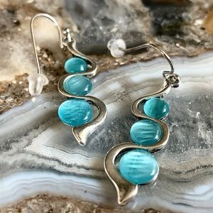 2381 Elegant Silver and Blue Wave Earrings